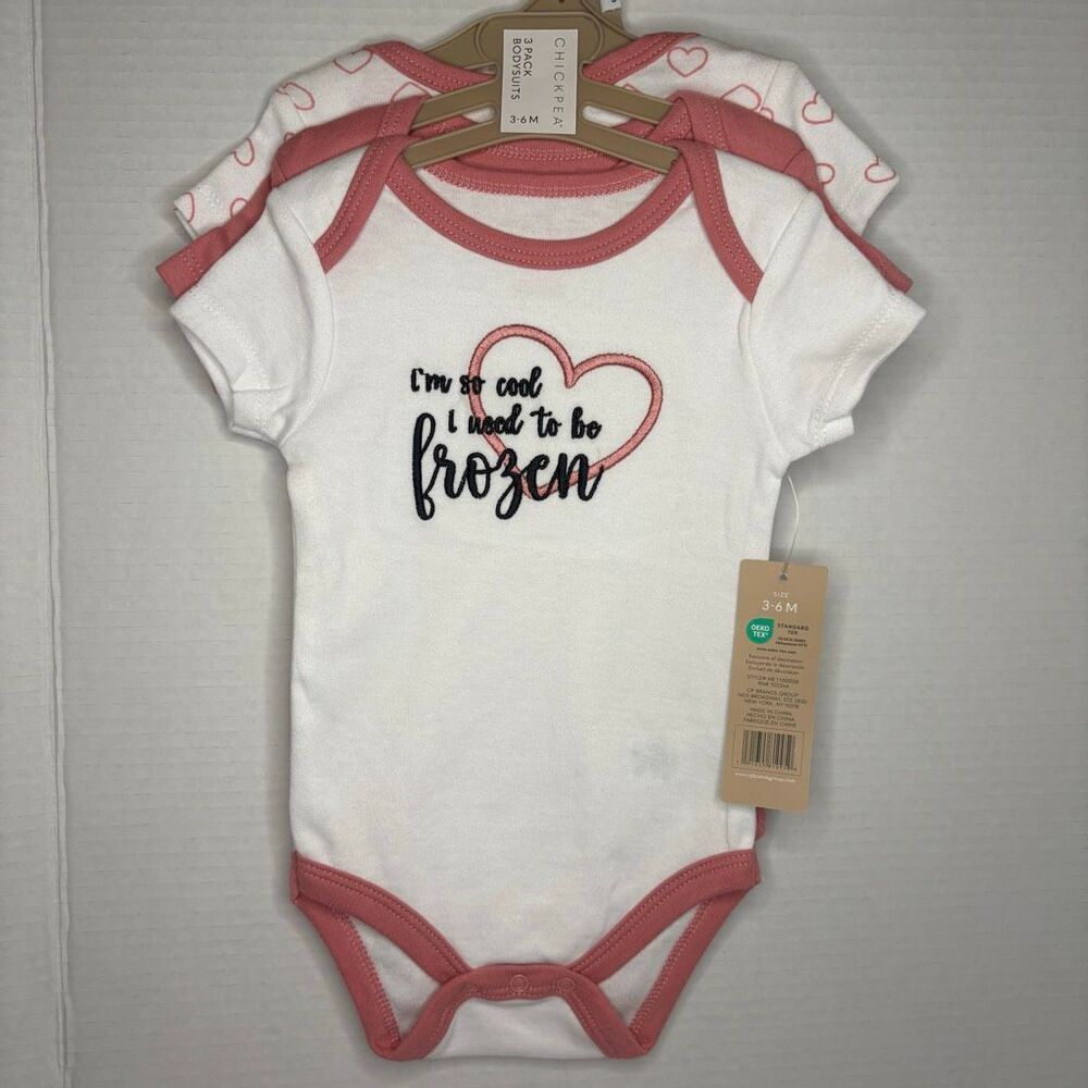 Chickpea Baby Girl Pink White IVF I Used to be Frozen 3 Pack Body Suits 3-6M NWT